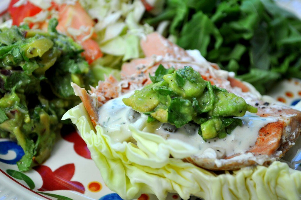 Peach Guac & Salmon Wraps